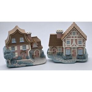 Burwood Cottage House Wall Plaques Set 6x6‎ Pastels Resin USA 1995 Vintage Decor